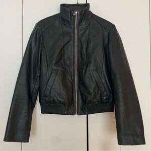 NWT Cole Haan Black Leather Bomber Jacket